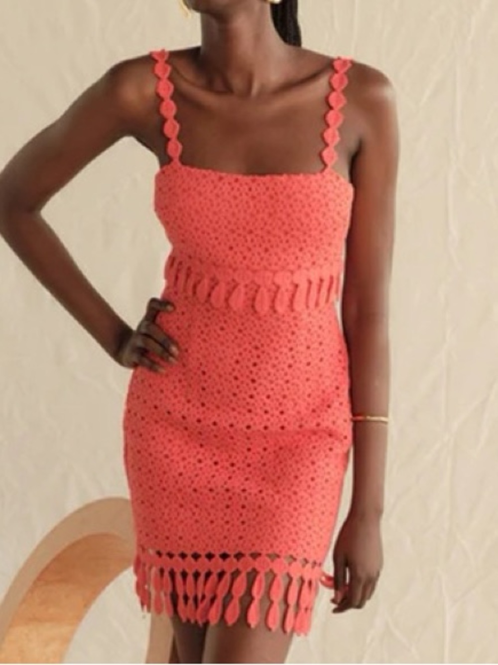 SAYLOR Caitriona Crochet Coral Mini Dress XS